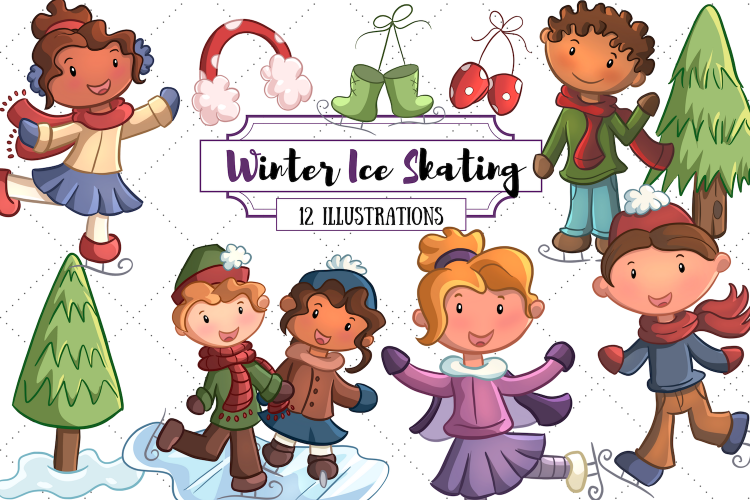 Winter Ice Skating Illustrations