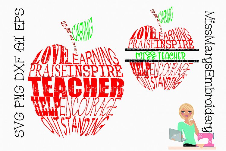 Word Teacher School Apples SVG Cutting File DXF EPS PNG (117006) | Cut ...