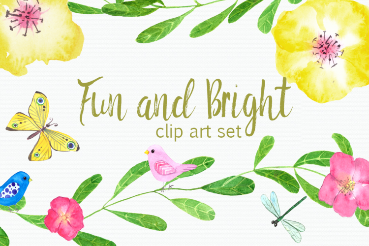 Fun and Bright Watercolor Clip Art Set