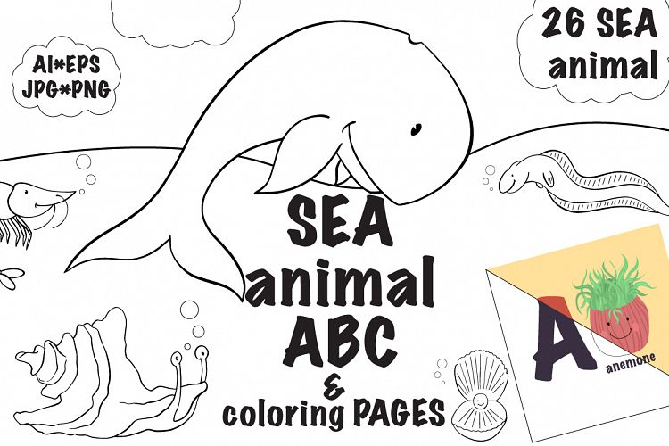 SEA animal ABC & coloring pages 