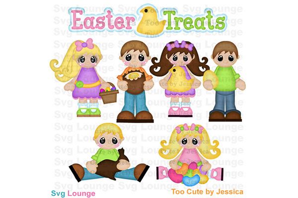 Easter Treats Kids with Chocolate Easter Bunny SVG Cut File