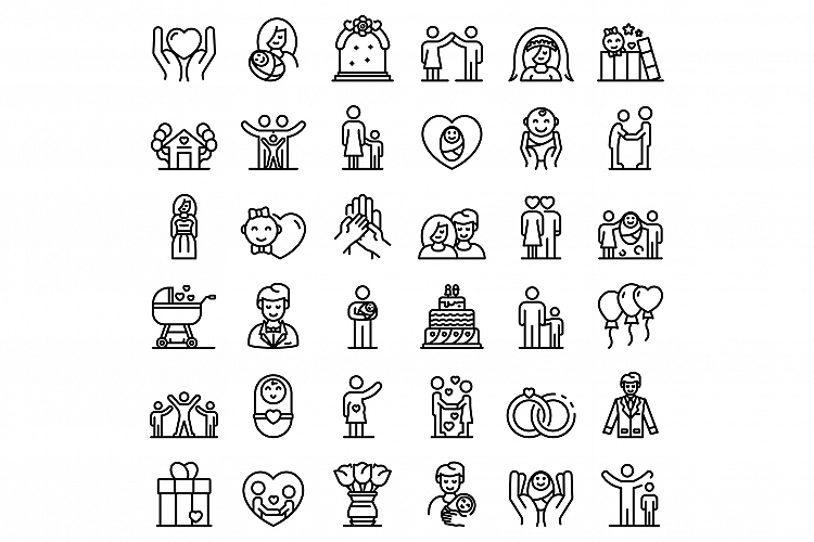 Family moments icons set, outline style