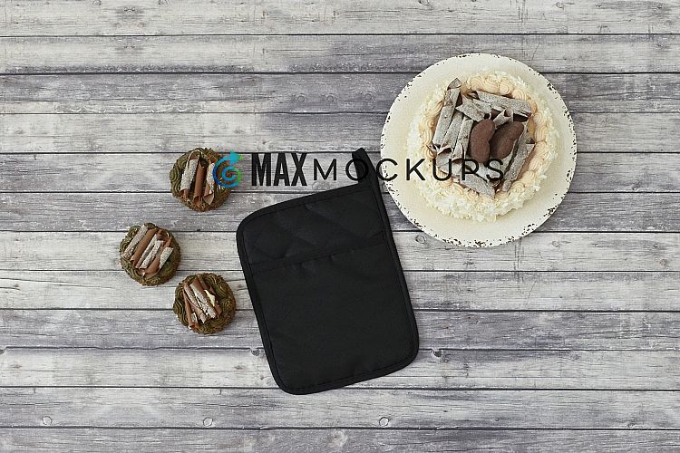 Download Black pocket kitchen potholder Mockup, oven mitt, hot pad (531249) | Household | Design Bundles