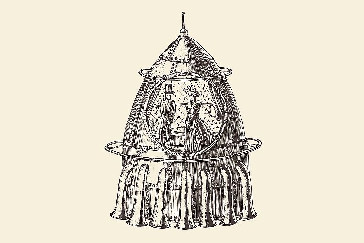 Set of vintage rocket ships example image 1