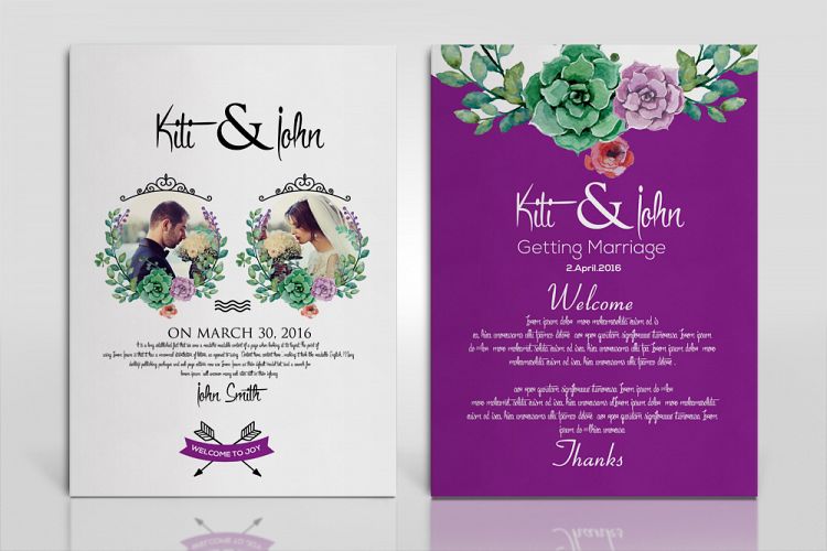 Double Sided Floral Wedding Invitation Card