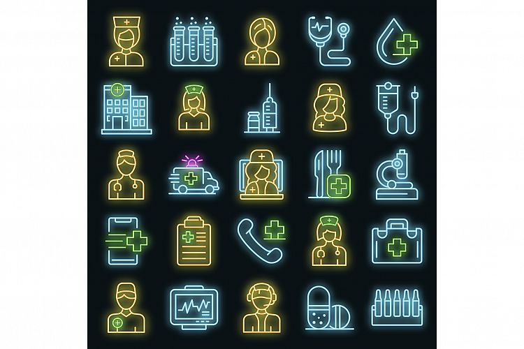 Nurse icons set vector neon example image 1