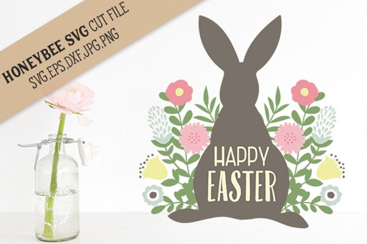 Happy Easter Bunny Flowers SVG Cut File