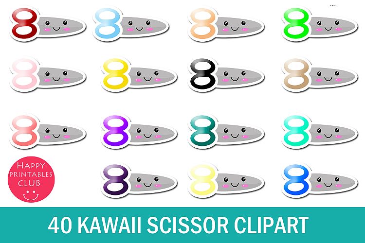 40 Kawaii Scissor Clipart- Cute Scissor Clipart- Kawaii