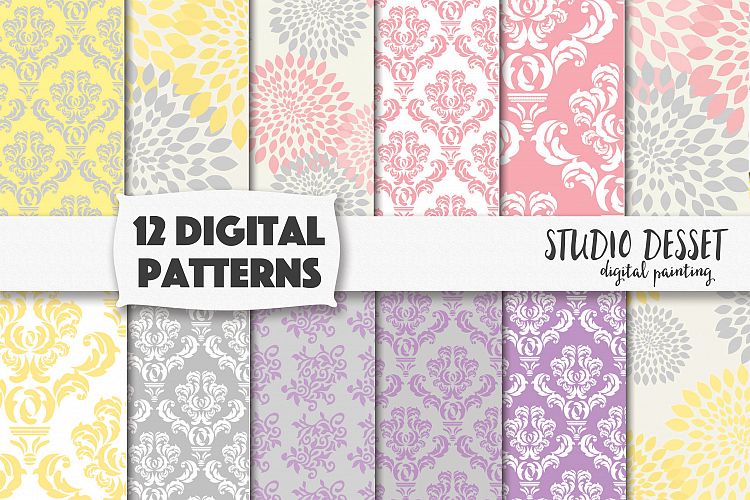 Damask Digital Patterns - Floral Pastel Backgrounds