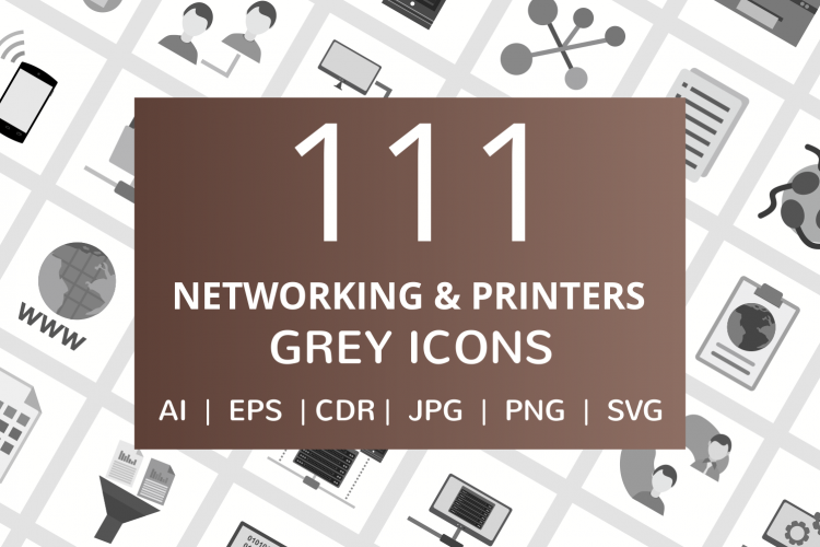 111 Networking   Printers Flat Greyscale Icons