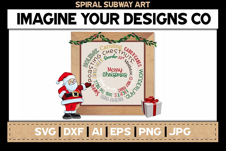 Merry Christmas Printable Spiral Subway SVG Cut File