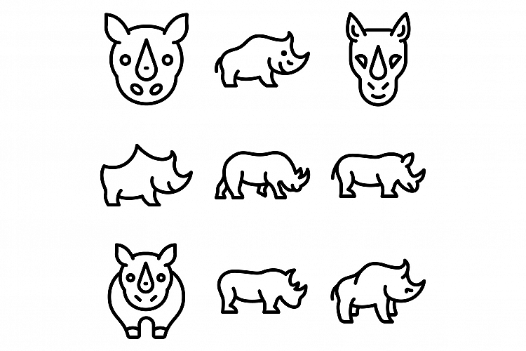 Rhino icons set, outline style example image 1
