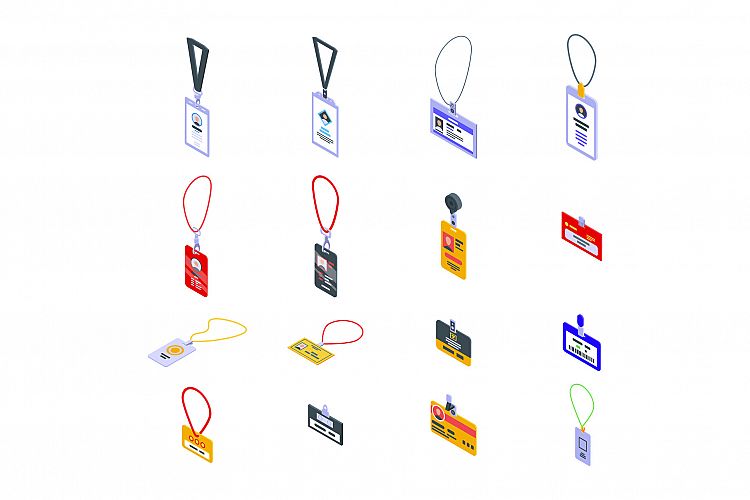 Id card icons set, isometric style example image 1