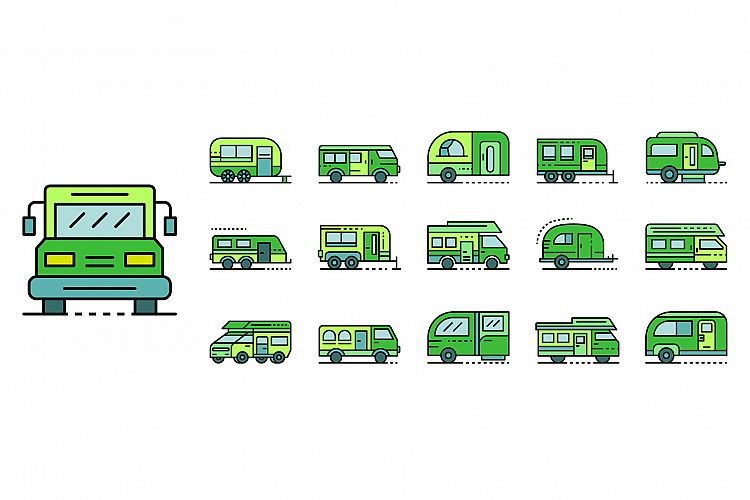 Motorhome icons set line color vector example image 1