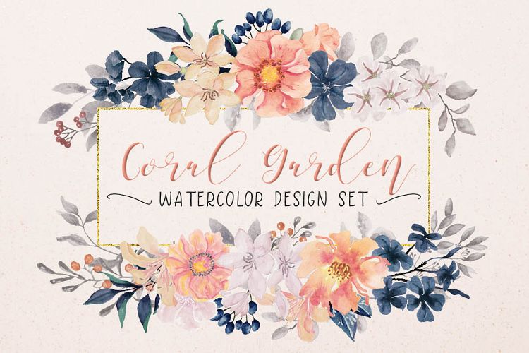 "Coral Garden" watercolor design set