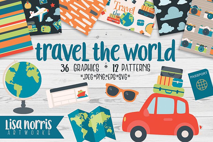 Travel the World Clip Art Graphics, Patterns, & SVGs