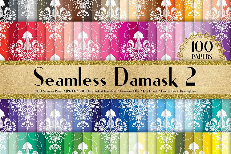 100 Seamless Damask Digital Papers 12 x 12 inch