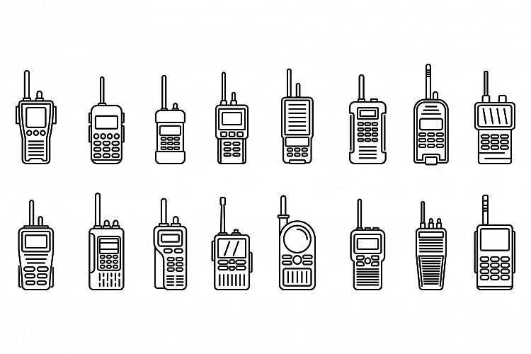 Security walkie talkie icons set, outline style example image 1