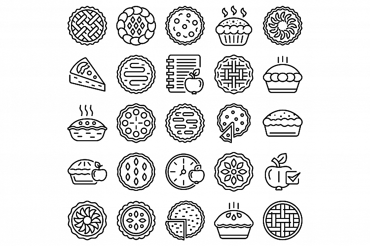 Apple pie icons set, outline style