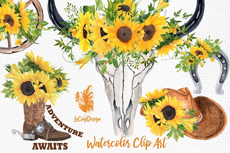 Sunflower Clipart, WESTERN CLIPART,Cowboy clipart,Cowboy set