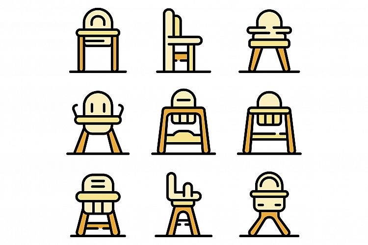Feeding chair icons set vector flat example image 1