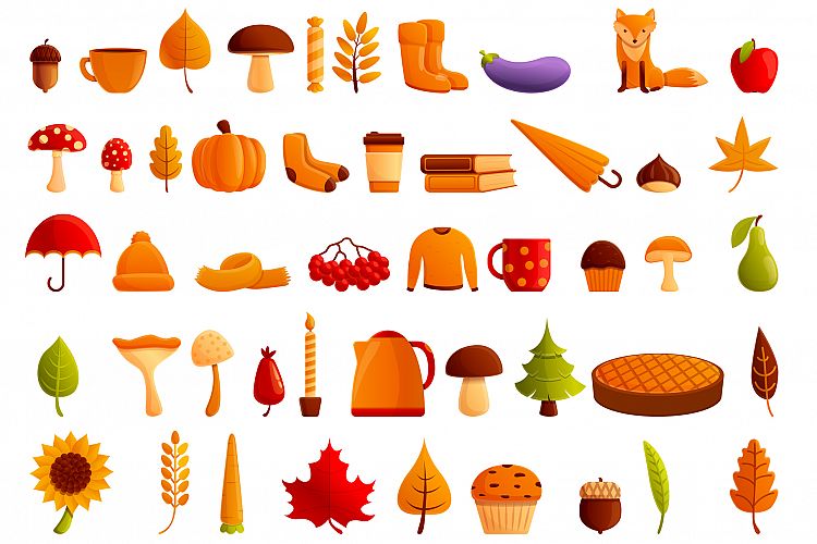 Autumn party icons set, cartoon style example image 1