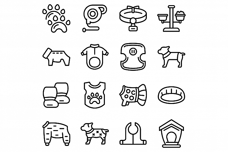 Dog clothes icons set, outline style example image 1