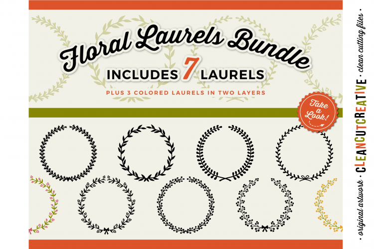 7 svg FLORAL LAURELS floral leaf circle frames - SVG DXF EPS PNG - for Cricut and Silhouette Cameo - clean cutting digital files