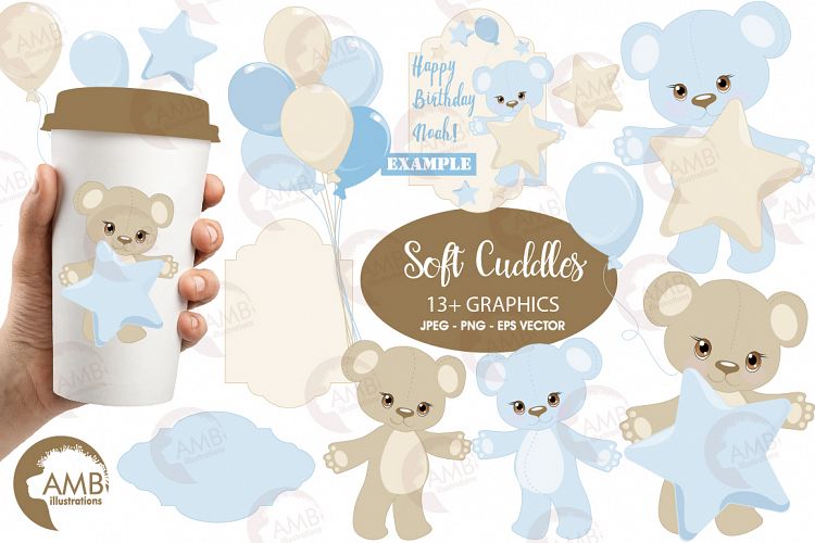 Teddy bear, nursery, baby boy, baby blue bear, clipart, graphics, llustrations AMB-1460