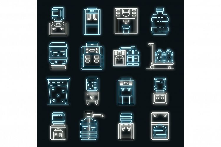 Cooler water icons set vector neon example image 1