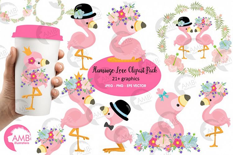 Flamingo clipart, flamingo LOVE clipart AMB-2472
