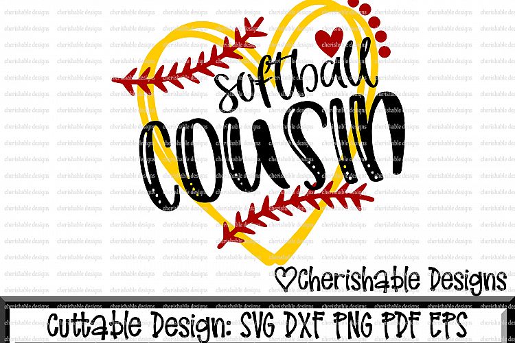 Softball Svg, Softball Cousin Svg, Softball Cutting file, heart frame Softball, dxf pattern, svg pattern, Cricut instant download