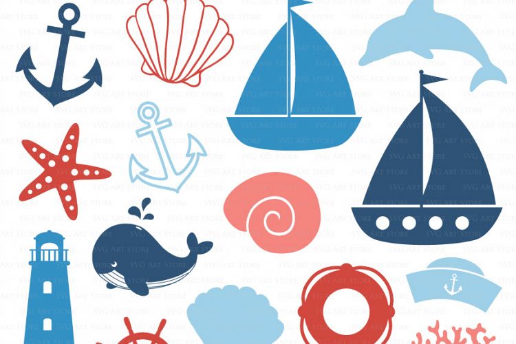 Nautical SVG Files - sailing svg cut files for Cricut and Silhouette - SVG, dxf, png, jpg - anchor svg, boat svg, seashell svg, dolphin svg