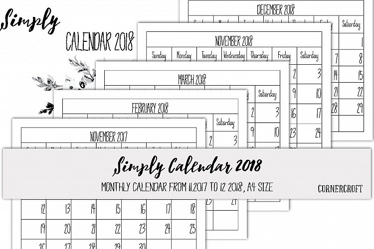 2018 Calendar Simply Calendar  example image 1