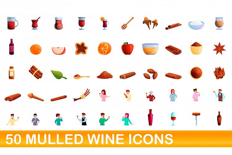 50 mulled wine icons set, cartoon style example image 1