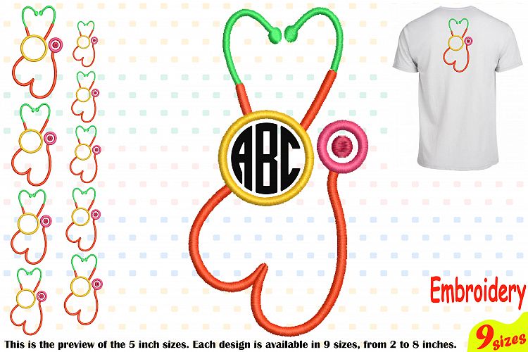Circle Stethoscope Heart Embroidery Design Machine Instant Download Commercial Use digital file symbol sign Nursing Nurse frame doctor 211b