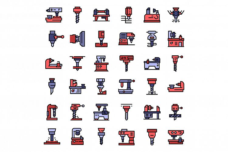 Milling machine icons set, outline style example image 1