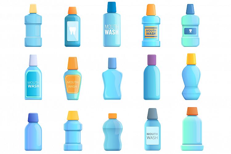 Mouthwash icons set, cartoon style example image 1