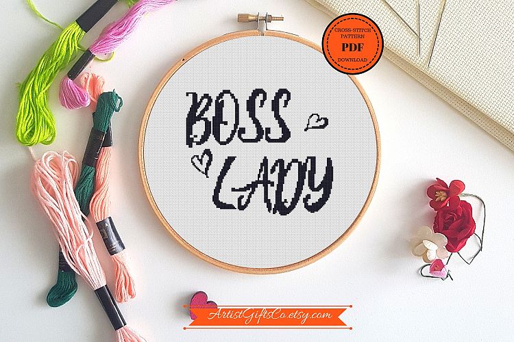 Cross stitch pattern PDF for Boss Lady gift, Funny feminist