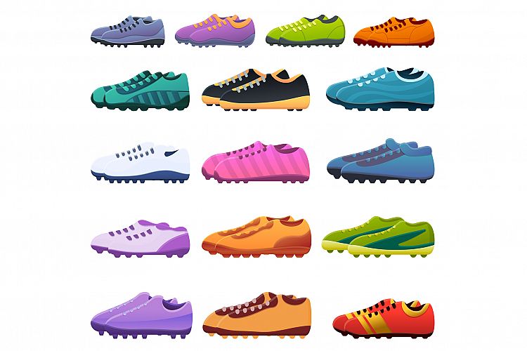Football boots icons set, cartoon style example image 1