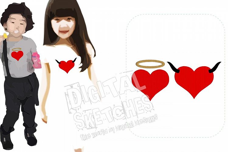 Angel and Devil Heart Machine Embroidery Design 4 Sizes