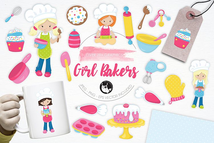 Girl Bakers  graphics and illustrations