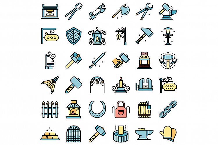 Blacksmith icons set vector flat