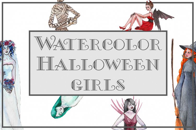 Watercolor Halloween Girls