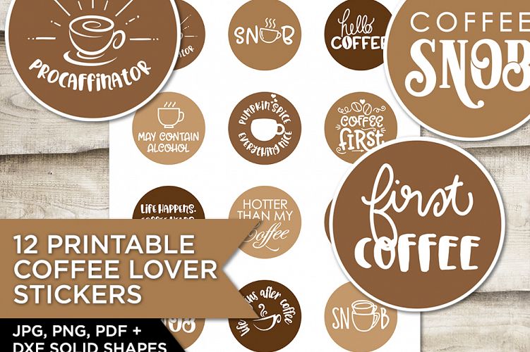 12 Coffee Stickers/ Cupcake Toppers
