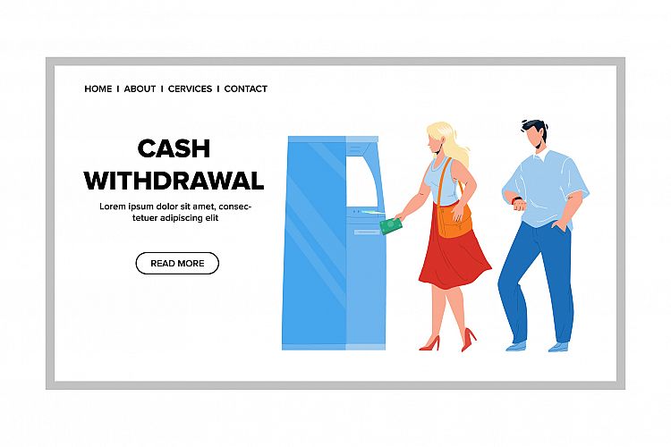 Cash Withdrawal From Atm With Credit Card Vector example image 1