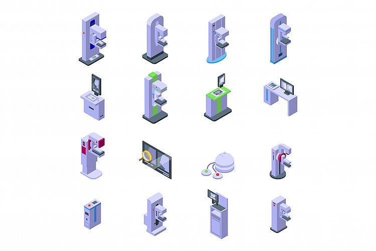 Mammography machine icons set, isometric style example image 1