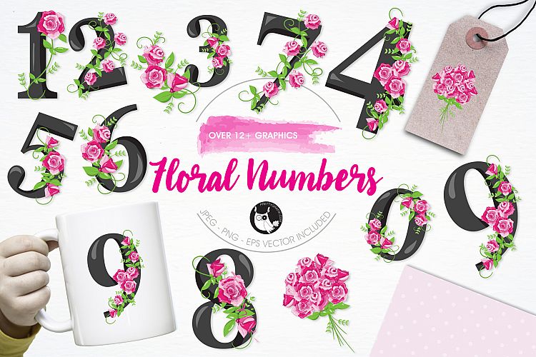 Floral Numbers graphics and illustrations