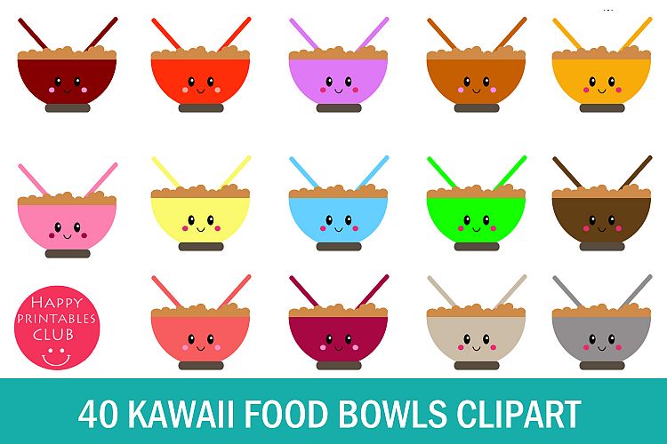 40 Kawaii Breakfast Bowl Clipart- Cereals Bowl Clipart-PNG