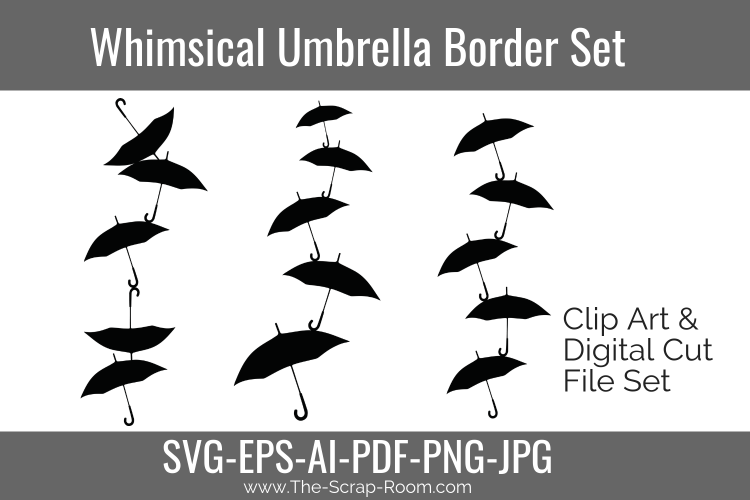 Whimsical Umbrella Border Clip Art   Digital Cut File Set